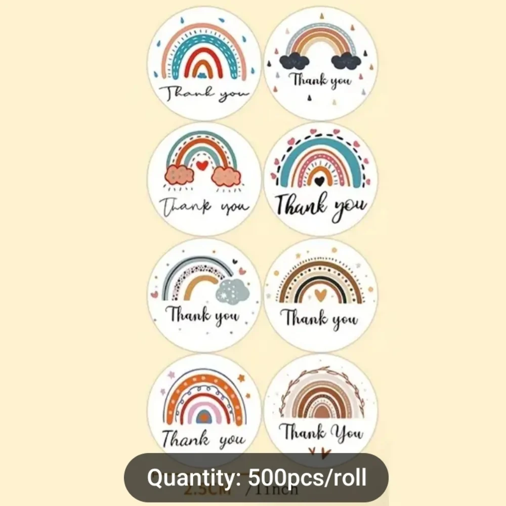 ♥️ 5x25 / 500 Thank Thank You  Rainbow Stickers